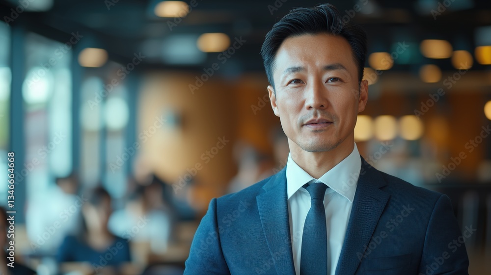 A confident businessman poses in a modern workspace, exuding professionalism and focus amidst a blurred background of colleagues. A confident businessman poses in a modern workspace, exuding professionalism and focus amidst a blurred background of colleagues.