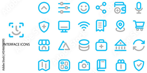 Interface simple concept 24 color icons set. Contains such web address, group of objects, communication .Vector illustration.