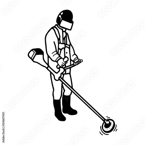 man using brush cutter vector illustration