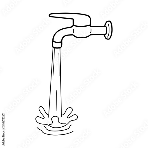 faucet with flowing water outline