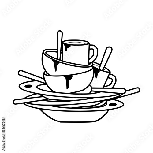 stack of dirty dishes vector