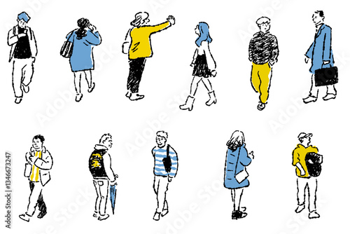 滲んだ水玉ブラシの人物イラスト_A