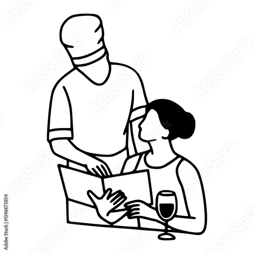 restaurant wine service minimal drawing