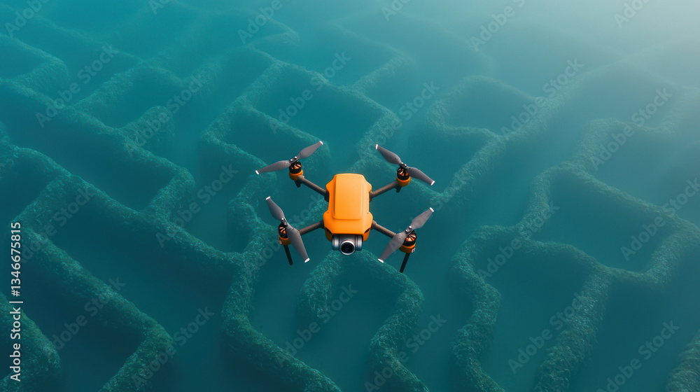 Fototapeta premium high speed aquatic drone gliding over mesmerizing underwater landscape, showcasing its advanced navigation capabilities