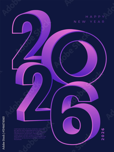 New Year 2026 design of 3D numbers. Trendy modern banner, poster or greeting card template. Vector illustration