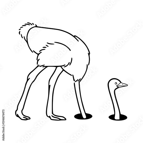 ostrich head in hole line art