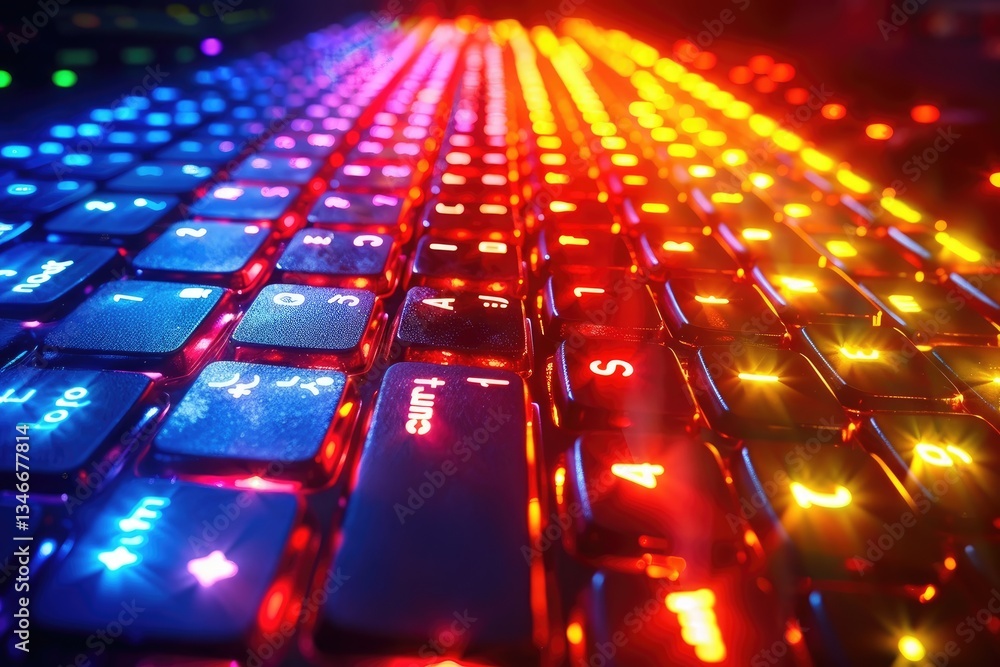 Obraz premium A Close Up Image Showing Illuminated Computer Keyboard Keys