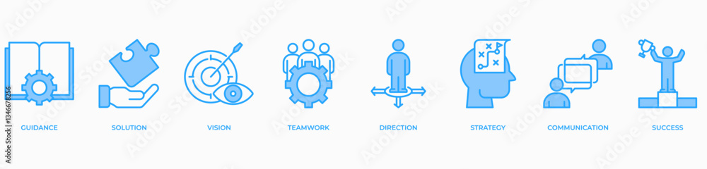 Obraz premium Leadership banner web icon vector illustration concept with icon of guidance, solution, vision, teamwork, direction, strategy, communication and success