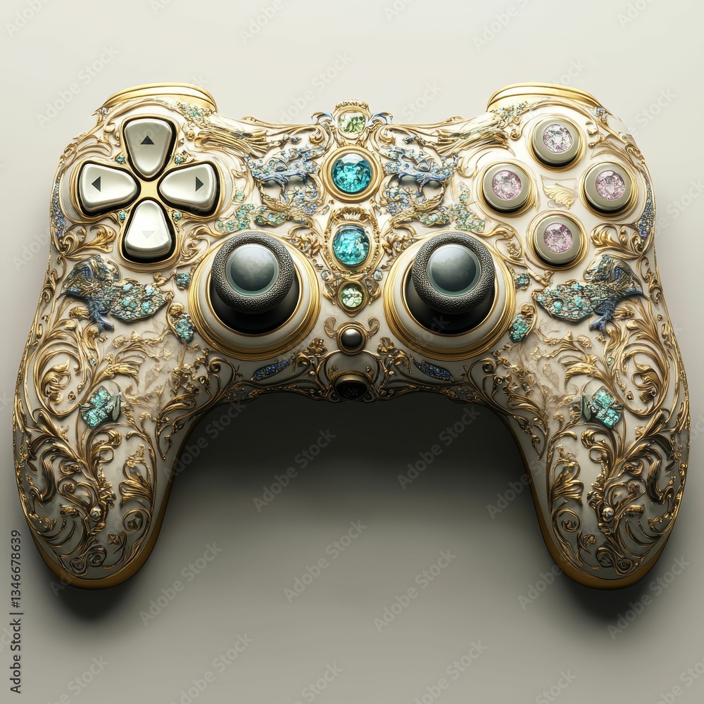 Obraz premium Ornate gold patterned game controller with jewels