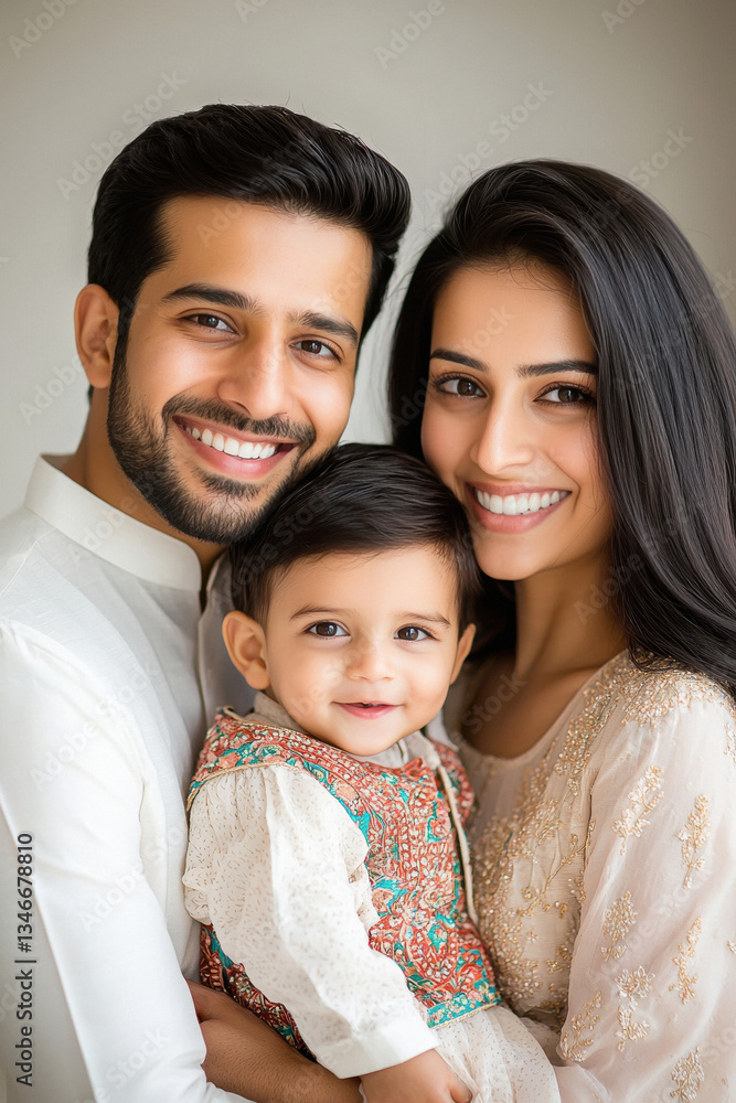 Indian islamic religious couple holding baby boy Indian islamic religious couple holding baby boy