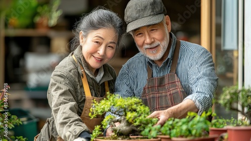 Wallpaper Mural Senior Couple Gardening Together in a Cozy Setting, Nurturing Plants with Love and Care Torontodigital.ca