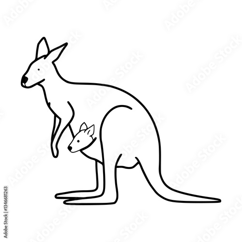 outline drawing of a mother kangaroo and baby
