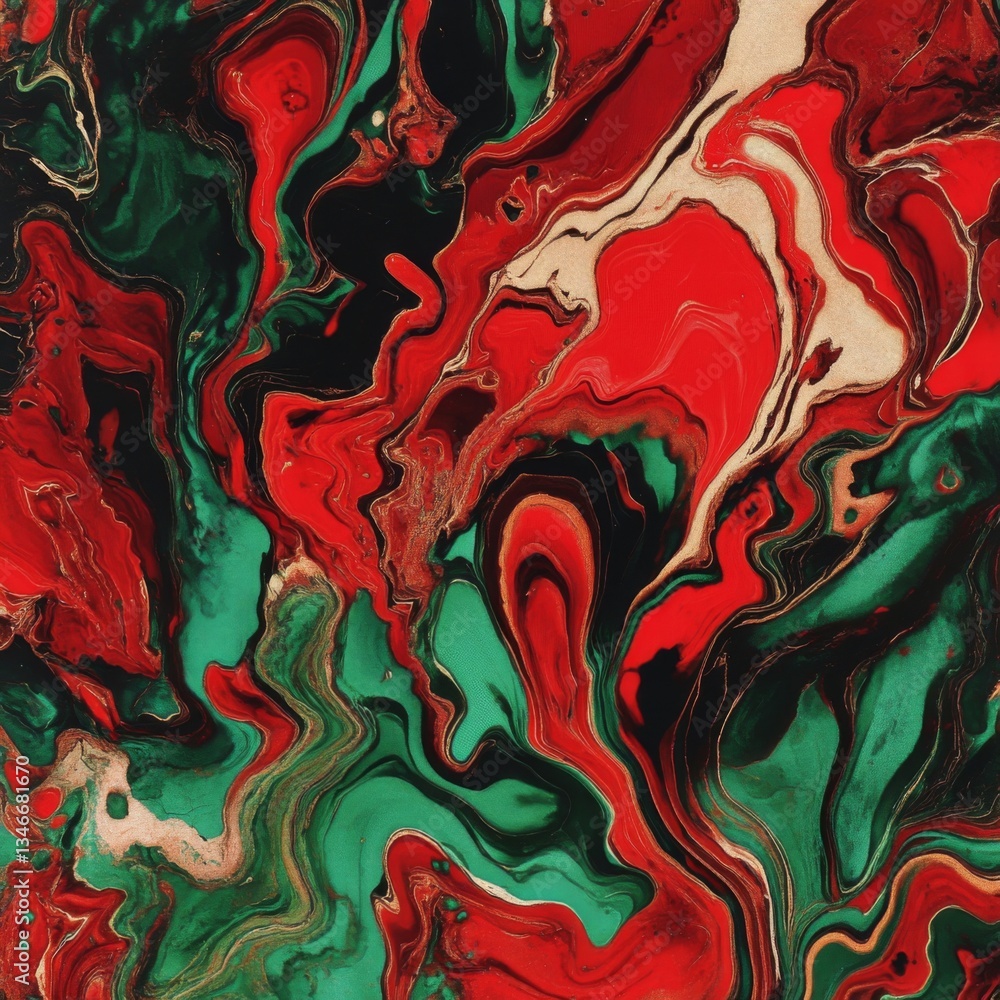 Vibrant red and green fluid art with swirling patterns Vibrant red and green fluid art with swirling patterns