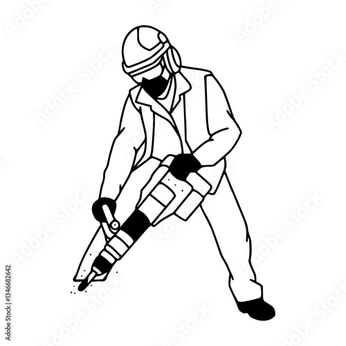 construction worker using jackhammer vector illustration