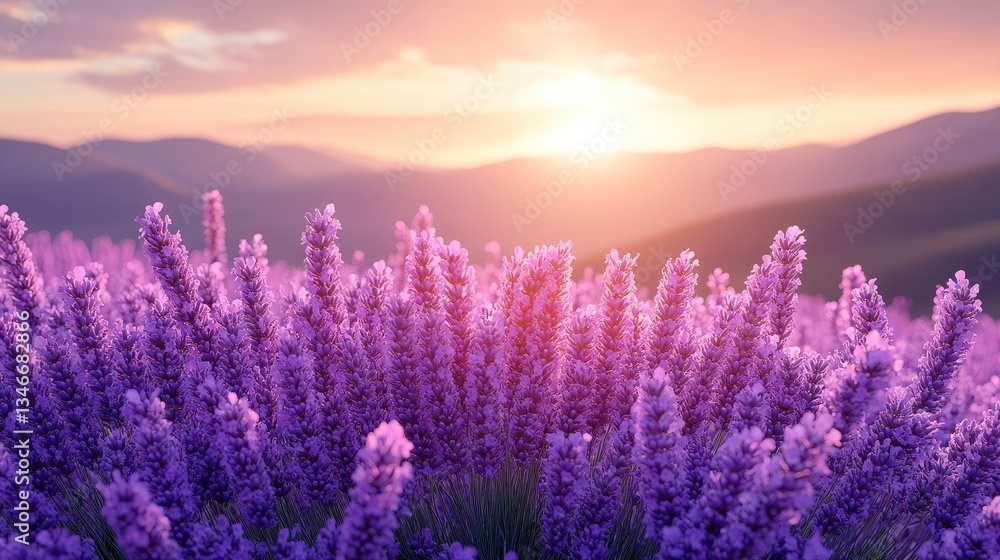 Fototapeta premium Serene Sunset Over a Lavender Field