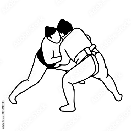 sumo wrestlers fighting vector illustration