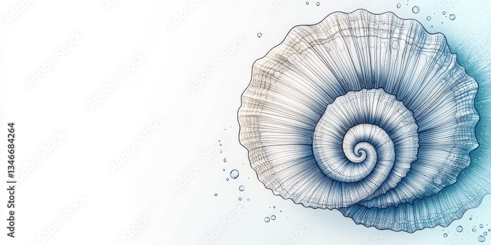 Obraz premium Intricate Nautilus Shell Illustration on Blue Gradient Background with Artistic Touches and Delicate Patterns for Ocean Inspired Design and Home Decor Trends