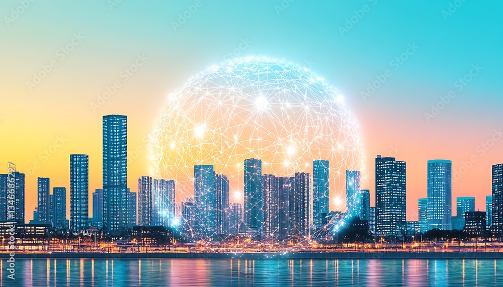 Fototapeta premium Global Connectivity in Urban Skyline.