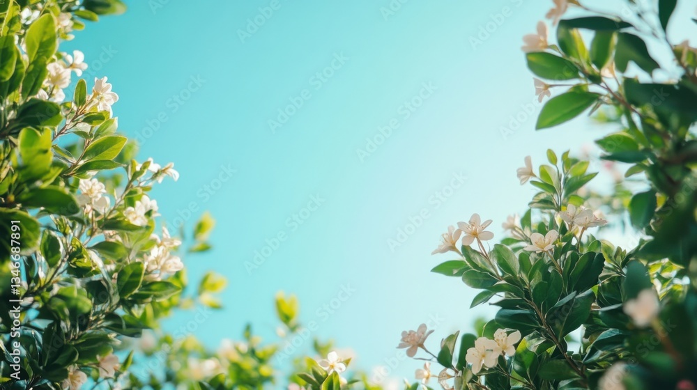 Vibrant blooming plants in a lush backyard under clear blue sky, spring garden planting Vibrant blooming plants in a lush backyard under clear blue sky, spring garden planting