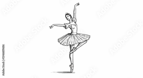 Ballerina dancing gracefully in a sketch style  