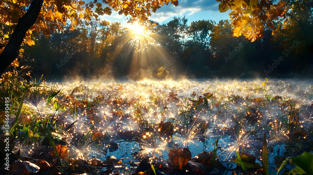 Autumn Sunrise in a Misty Forest Autumn Sunrise in a Misty Forest