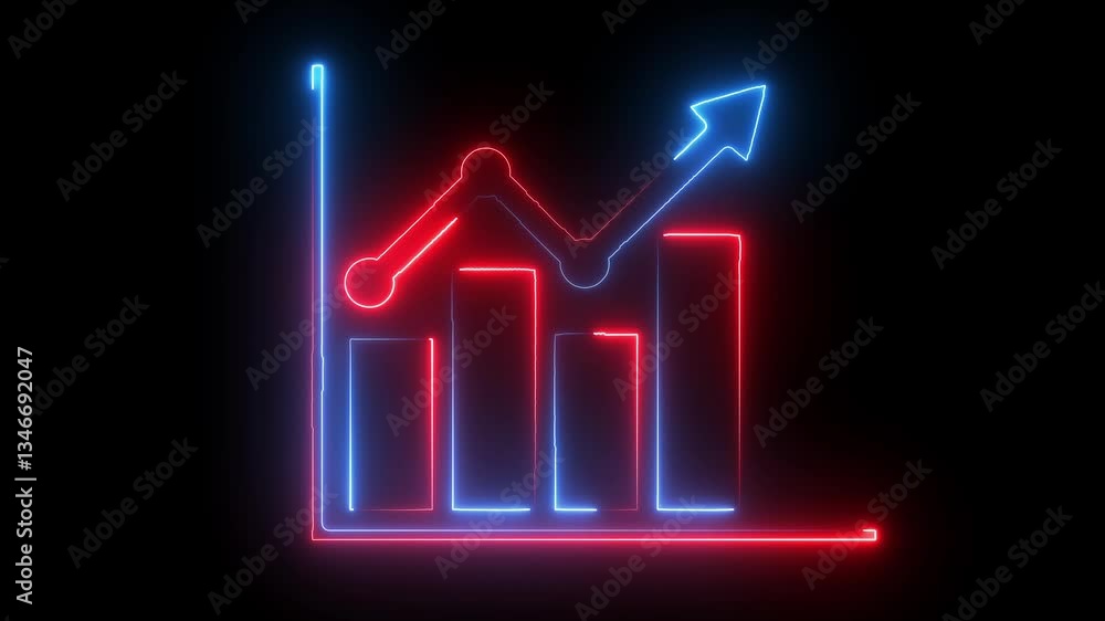 Abstract neon business growth graph animation. glowing neon growth bar graph sign animation on black background. Up arrow business graph with dollar sign Abstract neon business growth graph animation. glowing neon growth bar graph sign animation on black background. Up arrow business graph with dollar sign