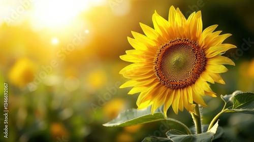 Majestic Sunflower at Sunset in a Golden Field