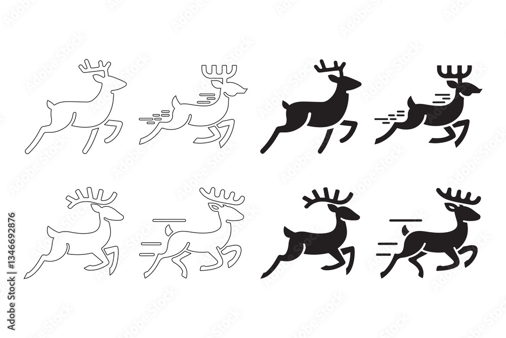 Running Deer Icons in Various Styles. Fully editable Flat and Outline. Running Deer Icons in Various Styles. Fully editable Flat and Outline.