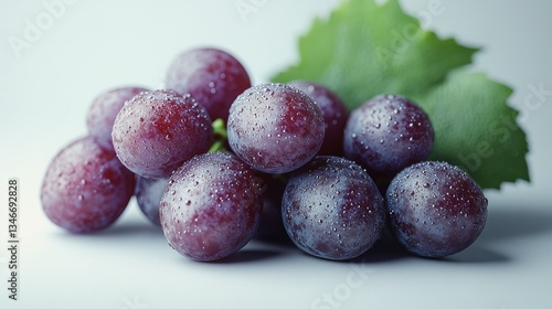 Wallpaper Mural Close-up of fresh purple grapes with water droplets and green leaf Torontodigital.ca