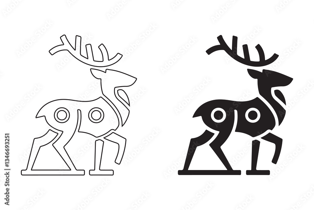 Fototapeta premium Stylized Deer Silhouette in Black and White, Ideal for Graphic Design.