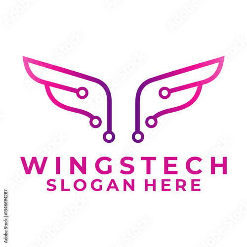 Wings Tech line art logo design. Wings Network connection logo vector template