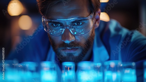 Wallpaper Mural Focused scientist in lab examining glowing samples. Torontodigital.ca