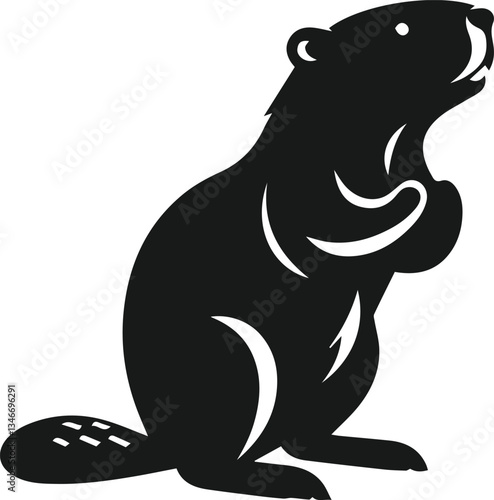 Beaver standing on hind legs and sniffing the air vector silhouette