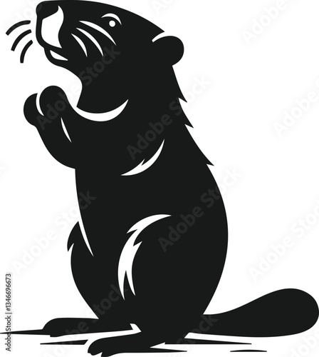 Beaver standing on hind legs and sniffing the air vector silhouette