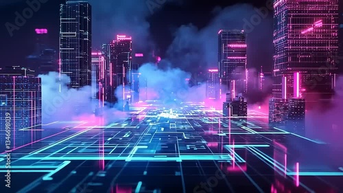 Wallpaper Mural Futuristic Cityscape with Neon Lights and Digital Aesthetics Torontodigital.ca