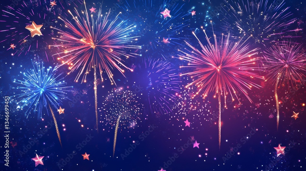 Naklejka premium Fireworks display at night