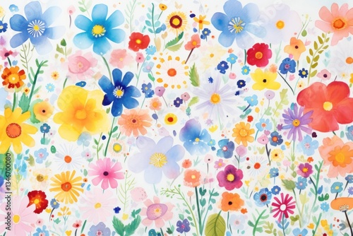 Fototapeta Naklejka Na Ścianę i Meble -  Flower field watercolor backgrounds painting outdoors.
