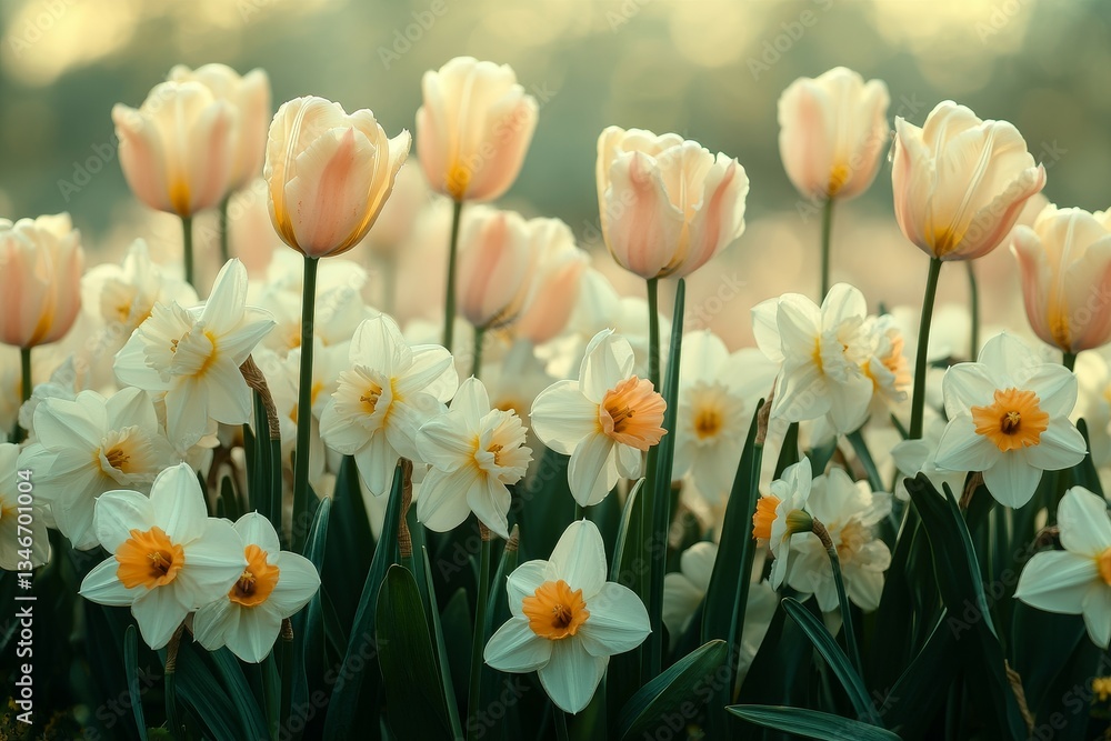 Obraz premium Spring Awakening in Watercolor, Tulips and daffodils