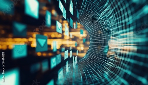 Martech Data Tunnel Digital Envelopes Flowing in Network Grid