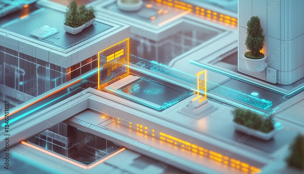 Fototapeta premium Martech Digital Cityscape Futuristic Network with Modern Design Smart Technology