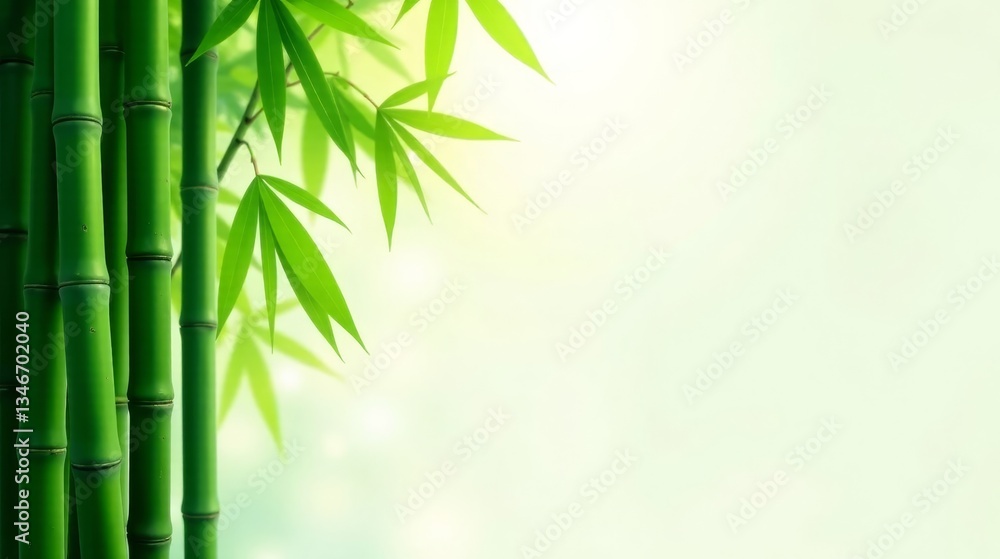 Obraz premium Serene Bamboo Forest Scene Lush Green Stalks and Vibrant Foliage Against a Soft, Light Background