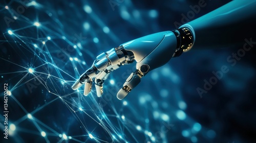 Hand of humanoid robot touching neural network