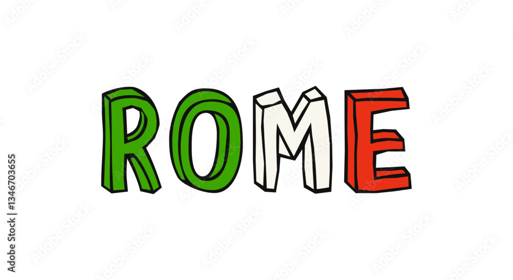 Rome card. Lettering vector isolated on white background Rome card. Lettering vector isolated on white background