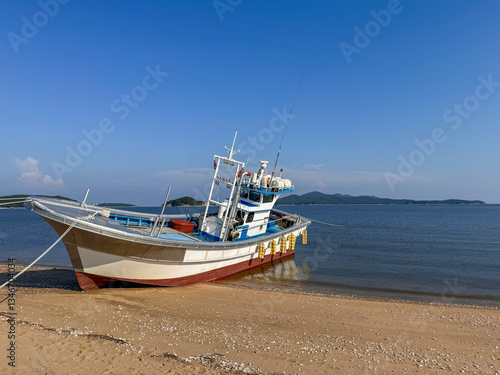 Wallpaper Mural Docked Fishing Boat on a Sandy Shore Torontodigital.ca