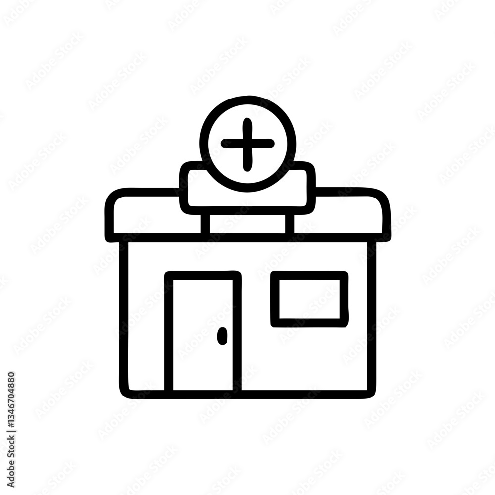 Minimalistic pharmacy building icon with a cross symbol on a transparent background
Minimalistic pharmacy building icon with a cross symbol on a transparent background