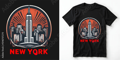 Retro New York Skyline T-Shirt Mockup design. 