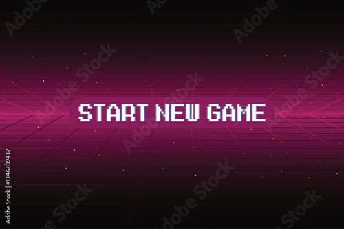 START NEW GAME. pixel art .8 bit game. retro game. for game assets in vector illustrations.