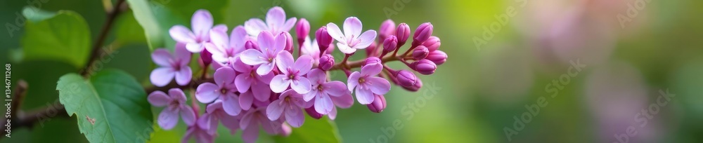 Lilac branch with delicate purple flowers blooming in the garden, floral arrangement, blossom Lilac branch with delicate purple flowers blooming in the garden, floral arrangement, blossom