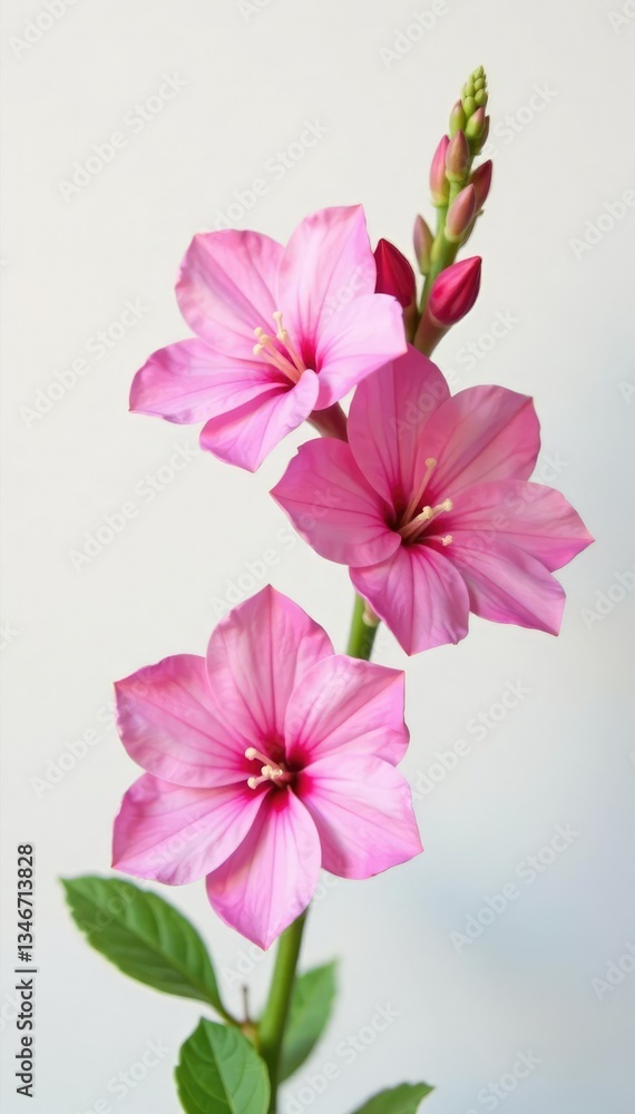 Fototapeta premium Pink Angelonia flowers against a soft white background, white background, delicate petals