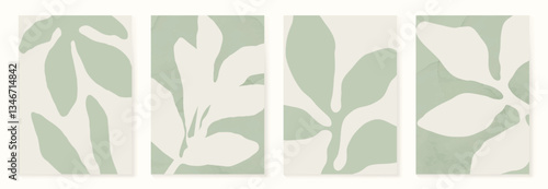Set of abstract foliage poster vector. Leaves, flower, organic shapes, earth tone colors, leaf branch. Illustration design for Eco packaging, interior, cover, wall art, wallpaper. 